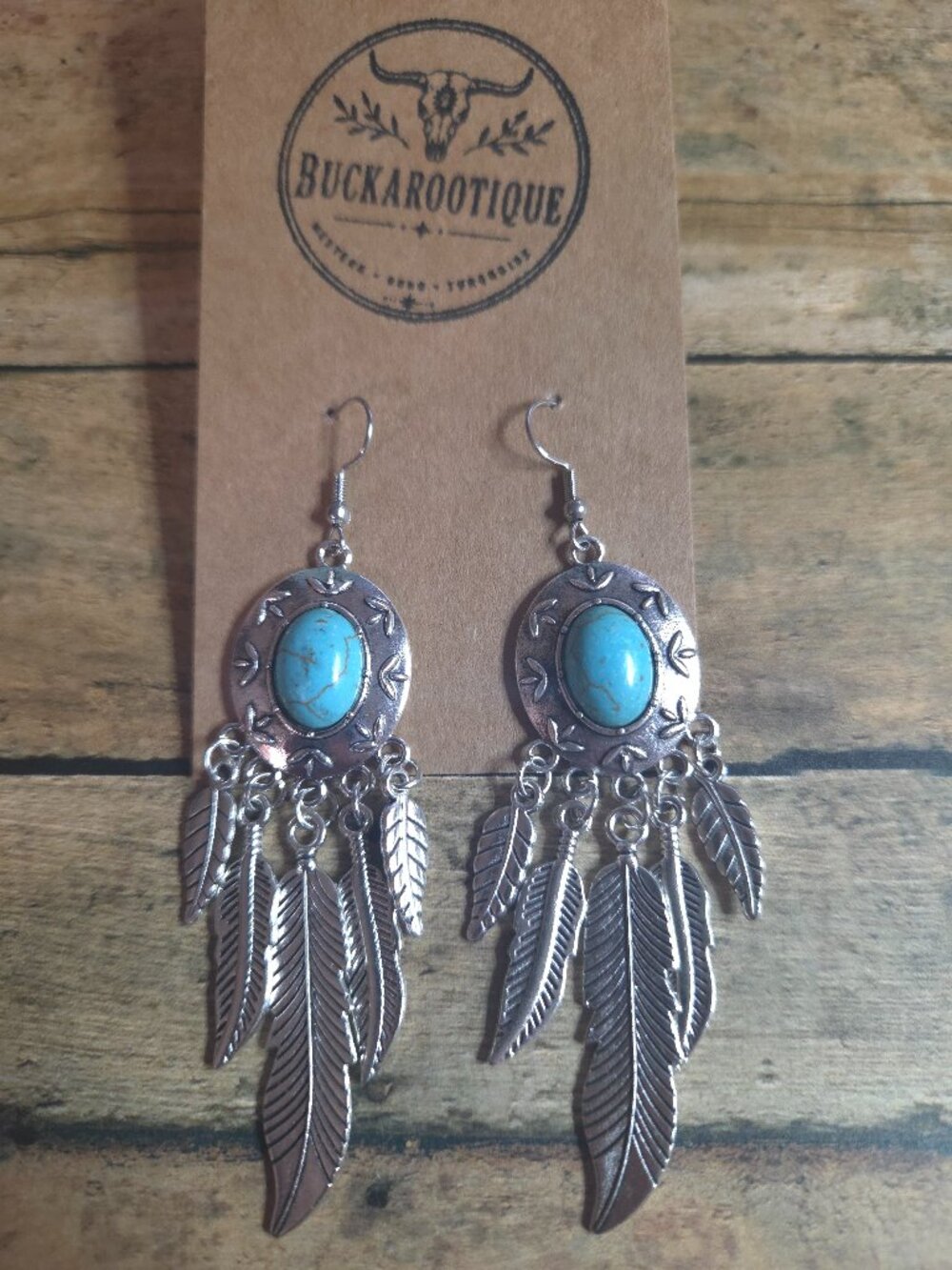 Turquoise Feather Dreamcatcher Earrings Western Boho Rodeo Jewelry